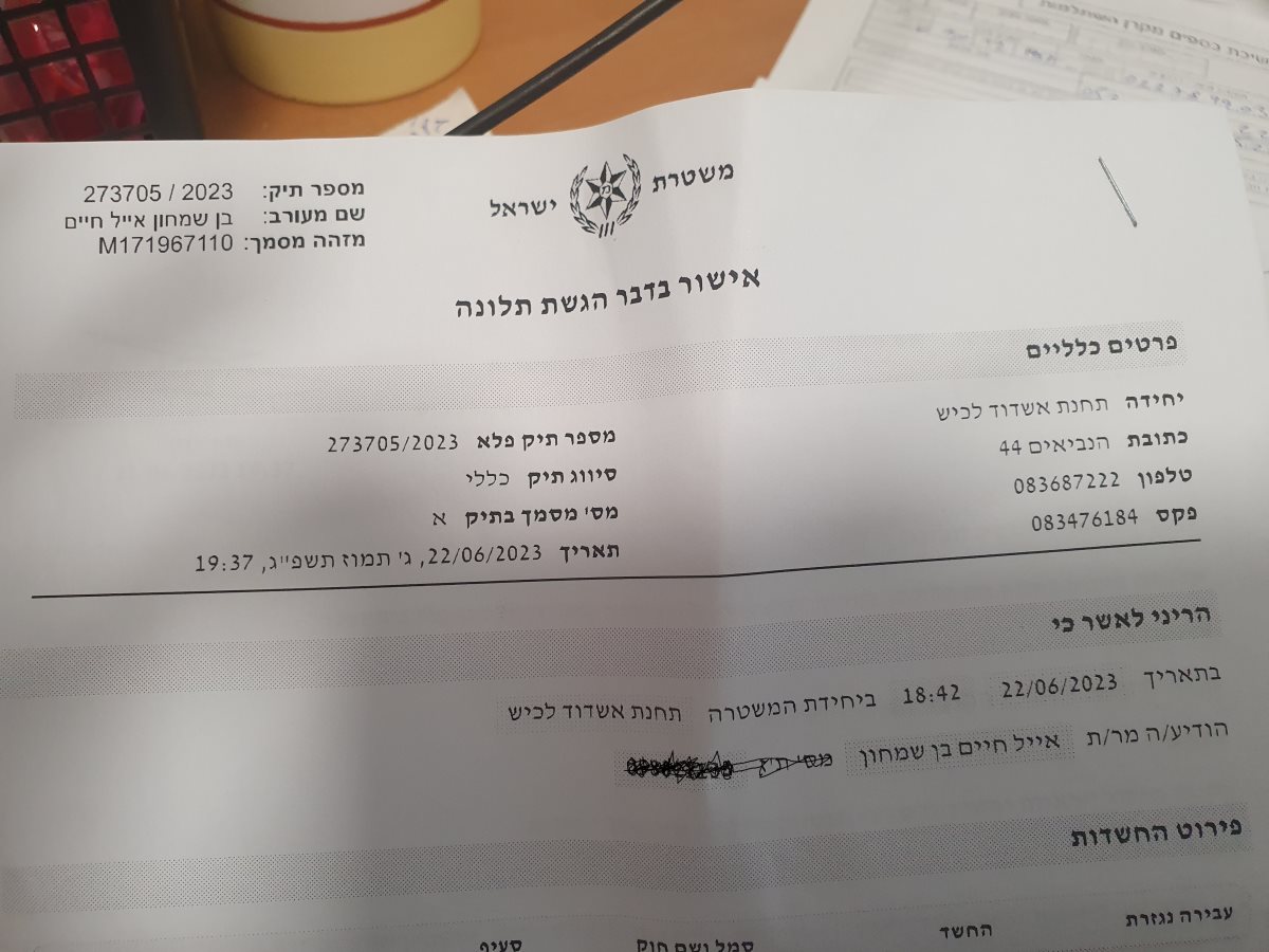 התלונה במשטרה